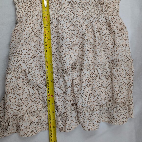 Pink Lily x Caitlin Covington Smocked Waist Ruffle Mini Skirt Beige Floral S - Picture 6 of 6